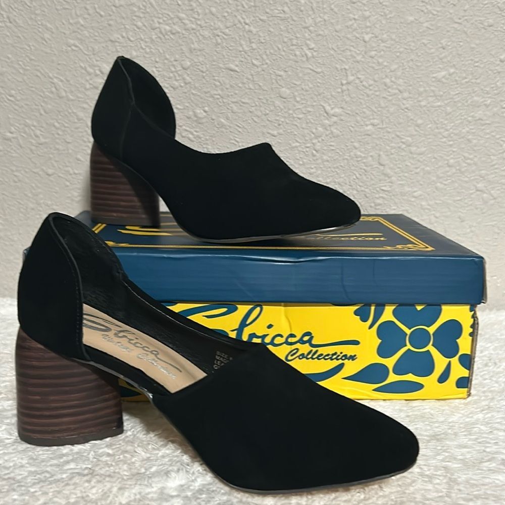 Sbicca Vintage Collection Size 6 Black Leather Volin Stacked Heel D’Orsay Mule